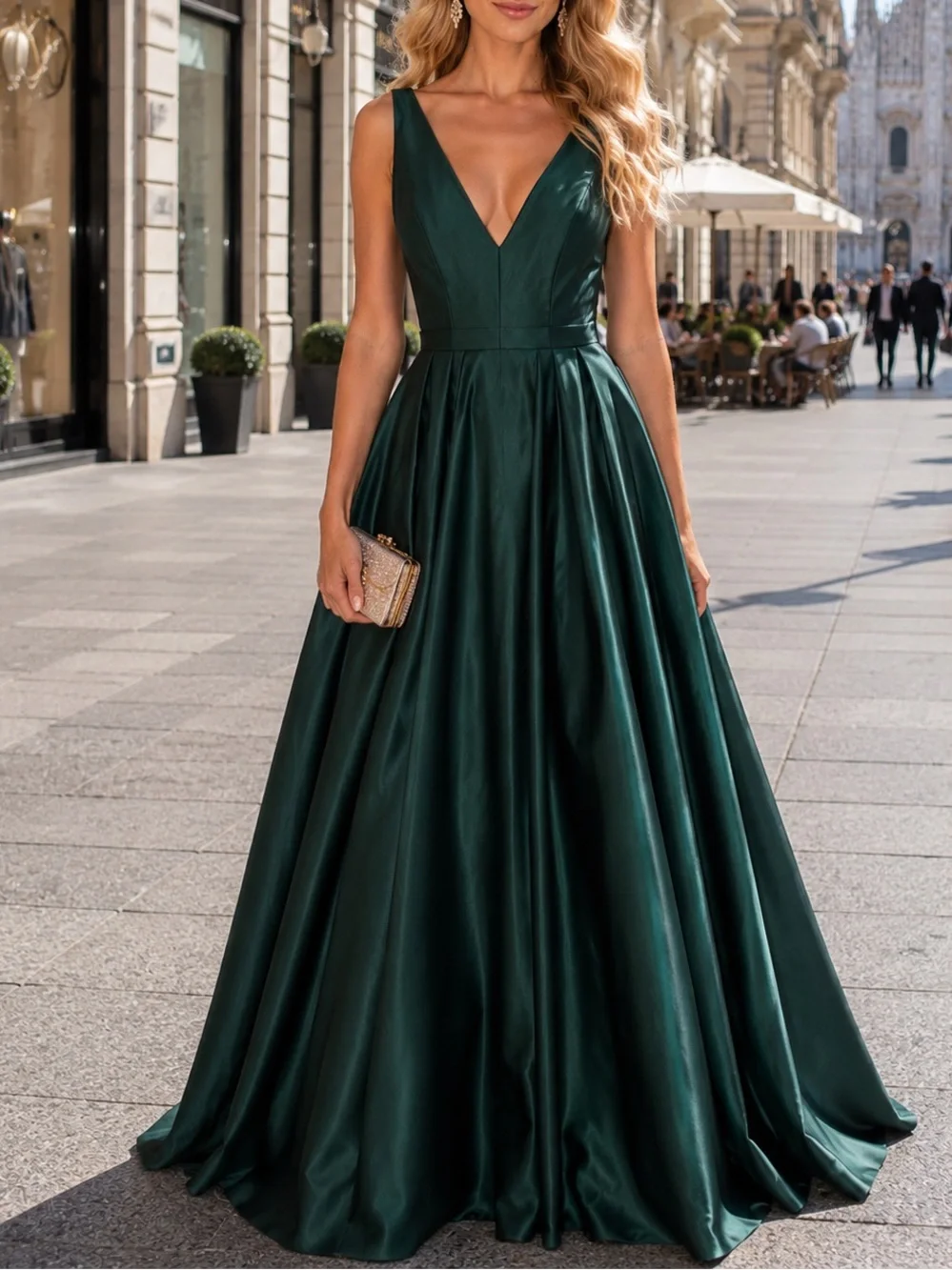 Betsy&Adam Elegant Deep Green V-Neck Evening Gown size 4 - Picture 6 of 8